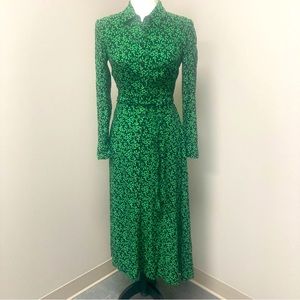 🌱 Zara Black and Green Leaf Belted Maxi Dress